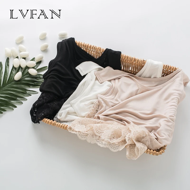 

spring summer new pure color silk lace hollowed-out printing fashionable stitching slim dress silk sole skirt LVFAN Y036