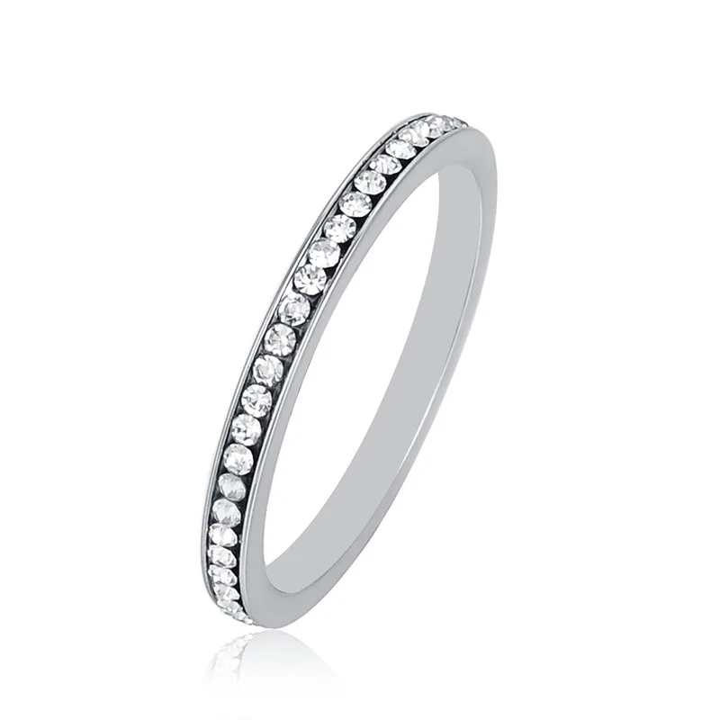

Fashion Crystal Silver Color Ring For Women Man Round Wedding Anniversary Rings Jewelry Stainless Steel Ring