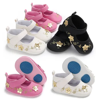 

Spring and Autumn 0-1 years old girl baby PU flower non-slip princess shoes baby toddler shoes
