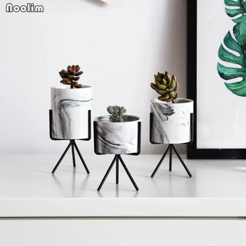 

NOOLIM Nordic Gold-plated Flower Pot Iron Vase Minimalism Iron Frame Succulents Flower Pot Marble Hydroponic Flower Vase Set
