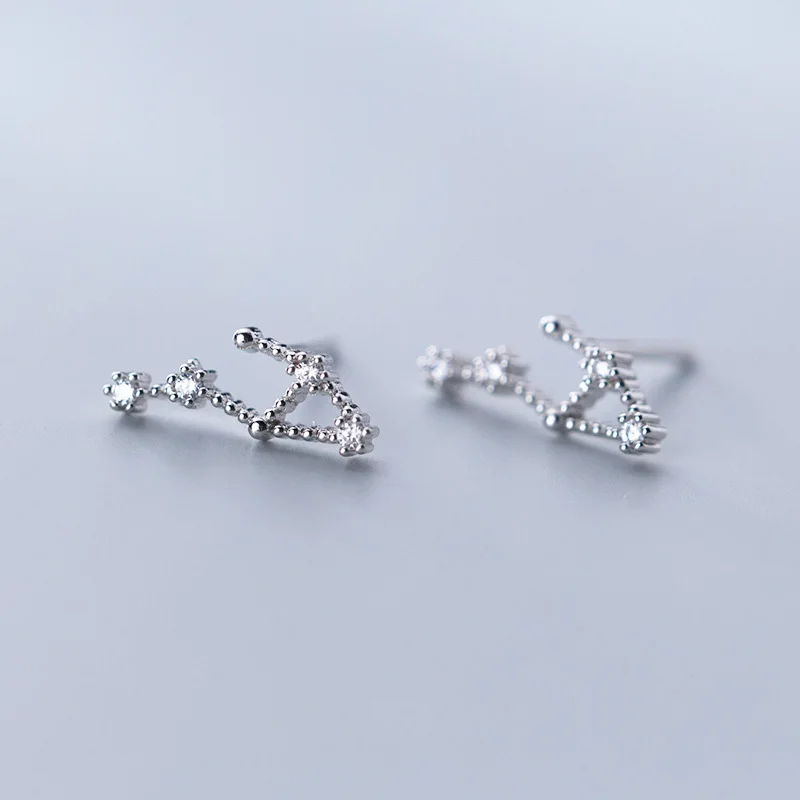 WTLTC 925 Sterling Sliver Constellations Stud Earrings Star Cluster Ear Climber Earrings Astrology CZ Ear Jackets Earrings Gifts - Окраска металла: C