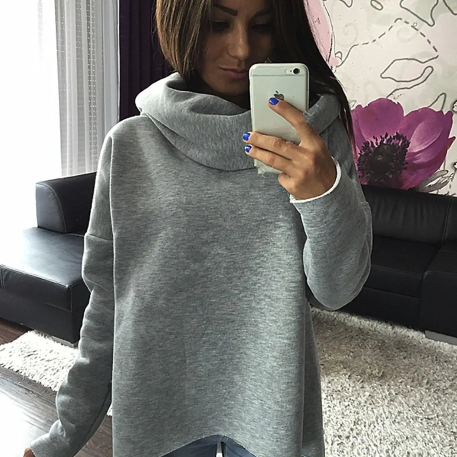 

2019 Autumn And Winter Models Cotton Irregular Sweater Women's Shirt T-Shirt Black Gray Red