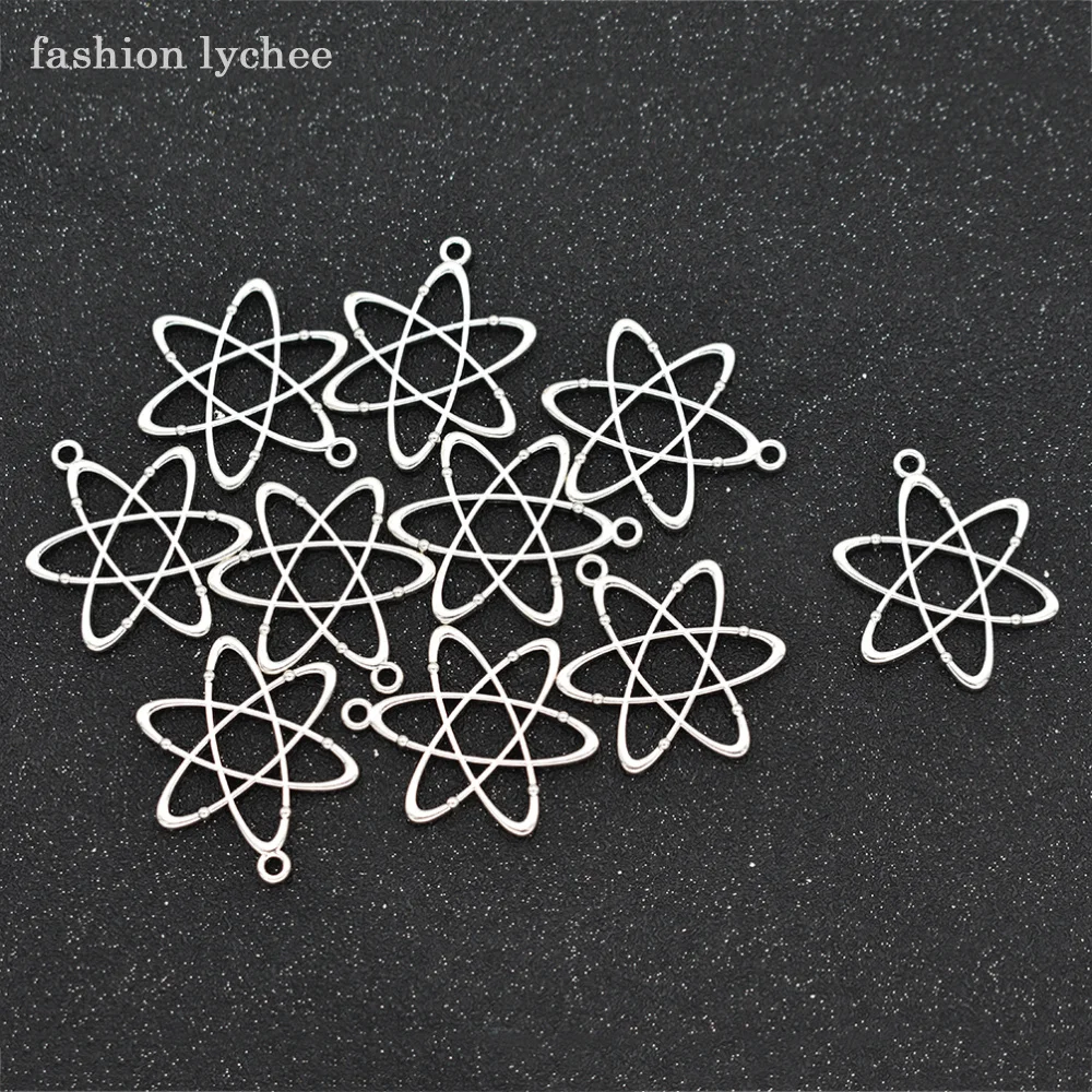 

fashion lychee 10pcs Atom Chemical Science Tibetan Silver Beads Pendant DIY Jewelry Making Metal Charms Accessories