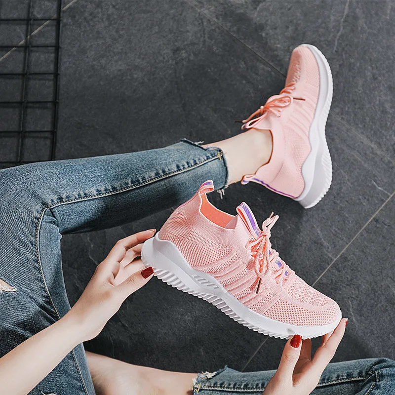 

Summer Breathable Sneakers Women Treainers Knitted Vulcanized Shoes Mesh Slip on Sock Sneakers Tenis Feminino Zapatos Mujer