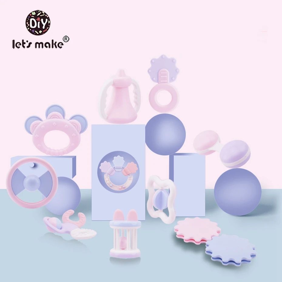 

Let's make Baby Toys 0-12 Months 10pcs/1 lot Silicone Rattles Roll Ring Tone Music Plastic Safe Teethers Montessori Toys Set