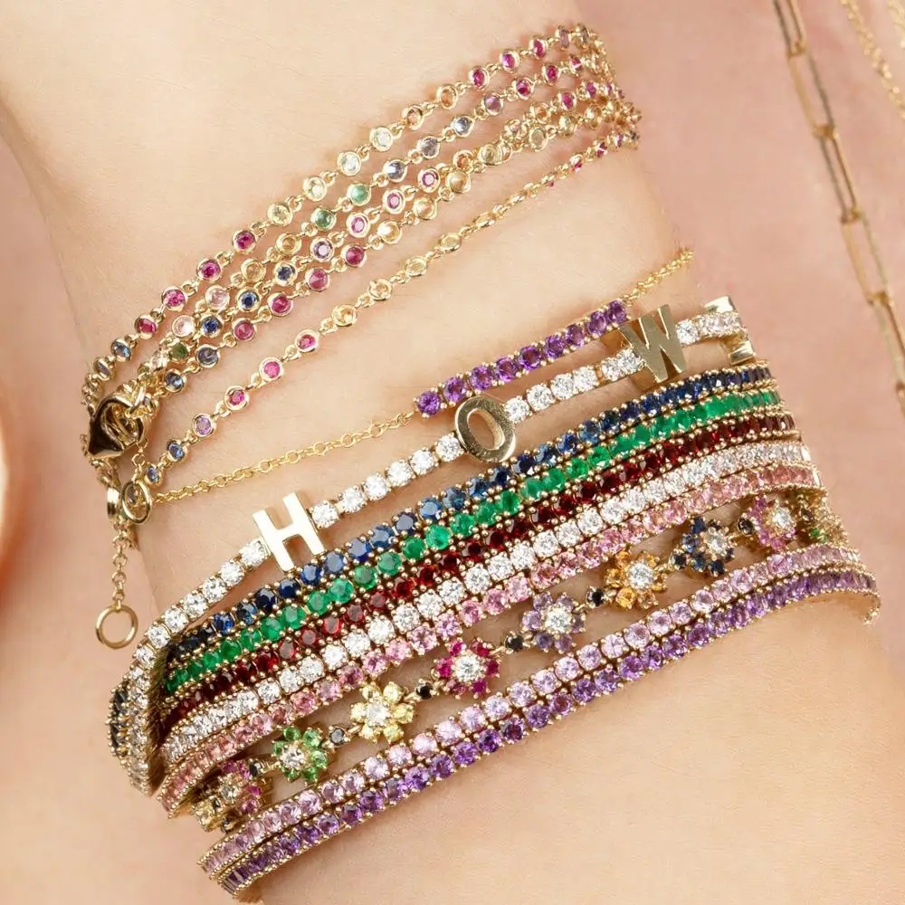 Красочный цветок Шарм связанная цепочка браслет для женщин Мода Лето Радуга ювелирные изделия 15+ 4 см