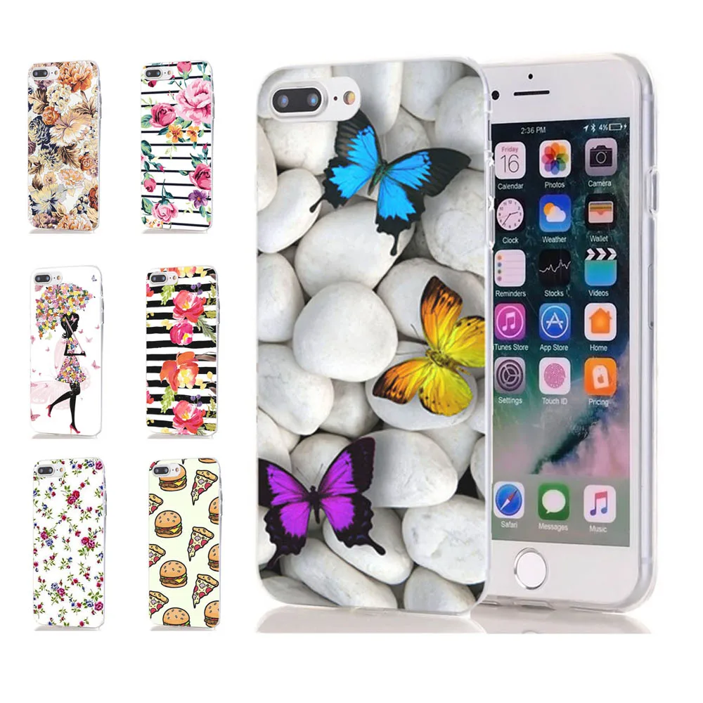 MLCRIYG мягкий телефон чехол для iPhone 6 S Plus 7 8 X TPU цветной цветок пиццы Бабочка узор Fundas