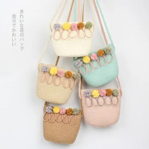 

Womens Baby Girls Straw Beach Shoulder Bag Summer Holiday Tote Shopping Handbag