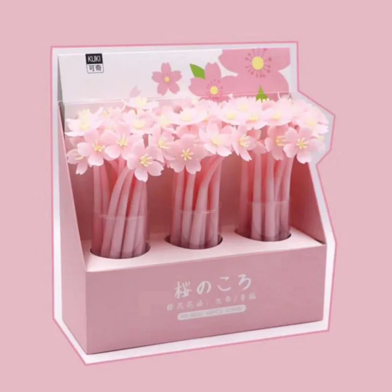 

4 Pcs Kawaii Sakura Creative Japanese Flower Cherry Soft Silicone Korean Stationery Student Black Ink Signature Gel Pen