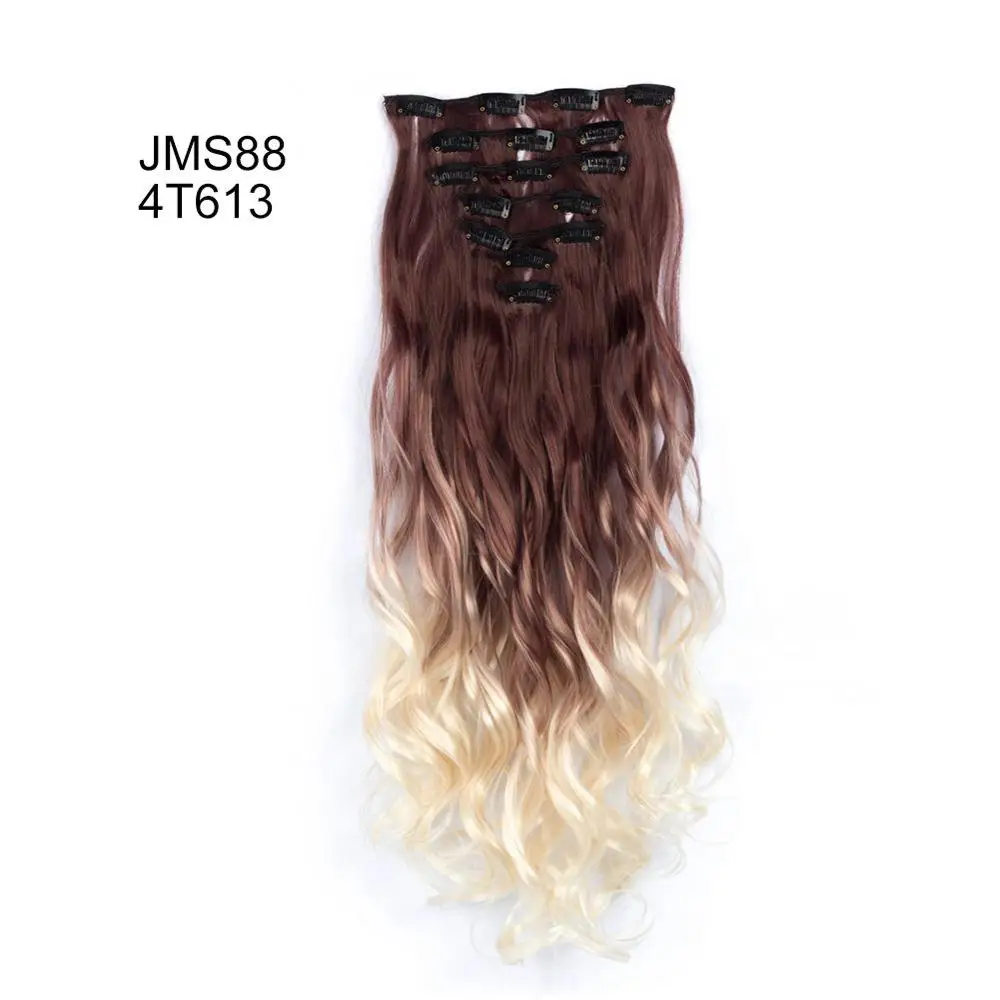 Valenwigs Wavy Synthetic Hair Clip in Hair Extensions 7 Pieces/set 22" 130g Gradient Omber Color Women's Hairpieces Fiber Hair - Цвет: T1/35