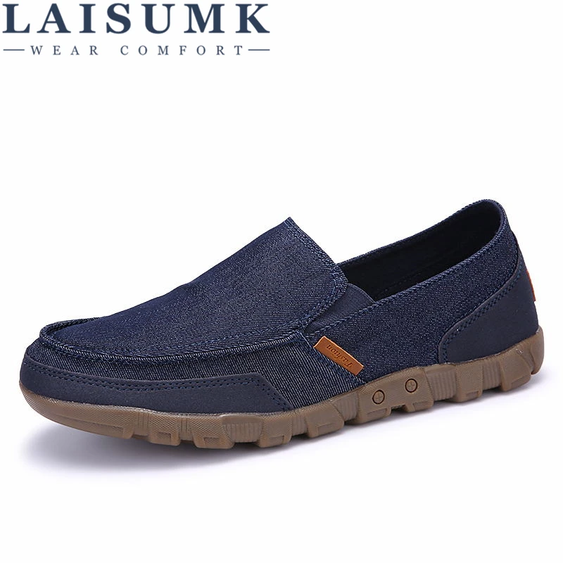 

LAISUMK Men Jeans Canvas Shoes Plus Size 39-46 Breathable Men Summer Slip On Flats Casual Driving Loafers
