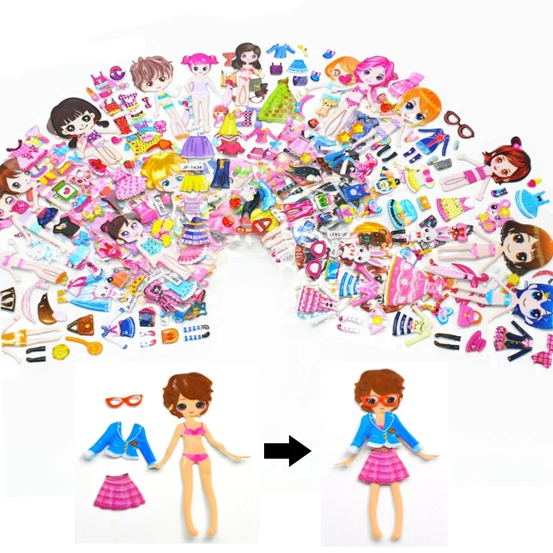 Привлекательный мультфильм одеваются аниме-наклейки 3D наклейки наклейки объемные наклейки игрушки забавные интересные девушки дети игрушки подарок стикеры наклейки на ноутбук наклейка наклейки детские наклейки аниме