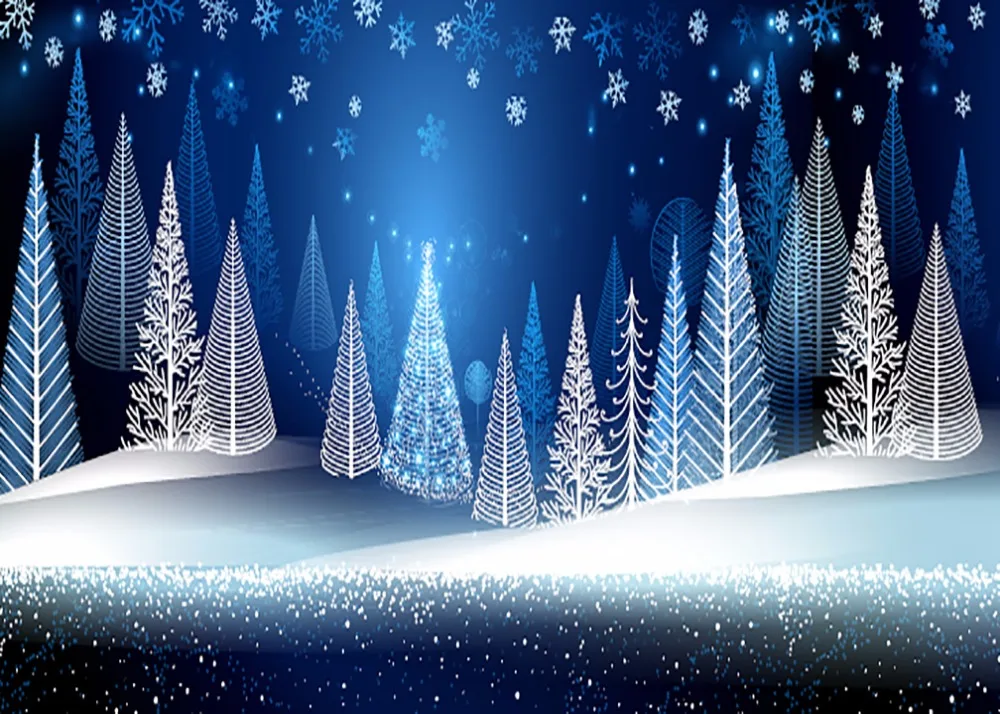 7x5FT Blue Snow Flakes Winter Wonderland Pine Forest Sparkls Snow Custom Photo Studio Background