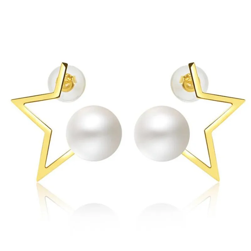 

2018 Hot Trendy Fashion Freshwater Pearl Jewelry Star Temperament Stud Earrings For Women Party 18K Gold AU750 Brincos