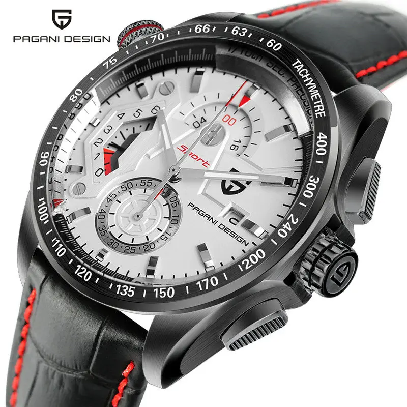 

PAGANI DESIGN Aviator Army Men Wristwatch Calender Quartz Analog Genuine Leather Band Watch Date Pilot Pin Buckle Sport Watches