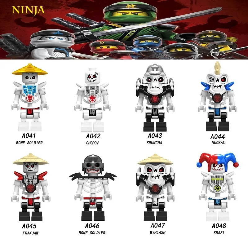 

20Pcs/Lot Legoed Ninjagoing Bone Soldier Nuckal Frakjaw Krazi Building Blocks Action Minifigured Bricks Ninja Children Toys A041