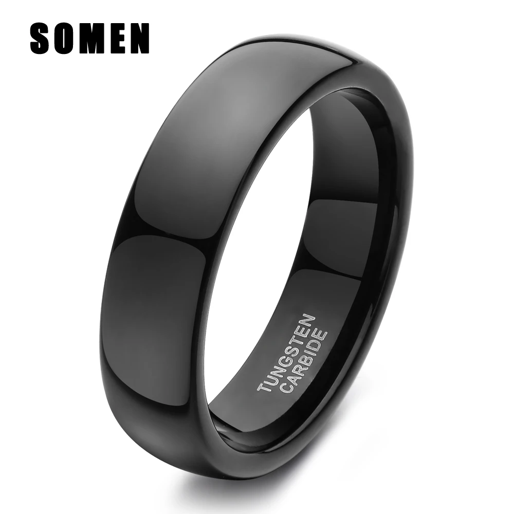 2Pcs 6mm & 8mm Flat Brushed Black Tungsten Ring Lover Wedding Band Male Engagement Rings Couple Ring Set Jewelry USA Size 4 - 14