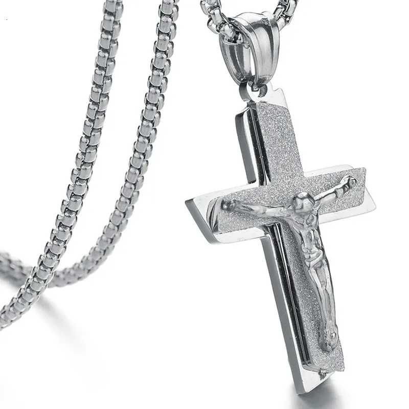 Ожерелье из титана и стали с двойным кулоном в виде креста, ювелирные изделия в виде Иисуса, христианства