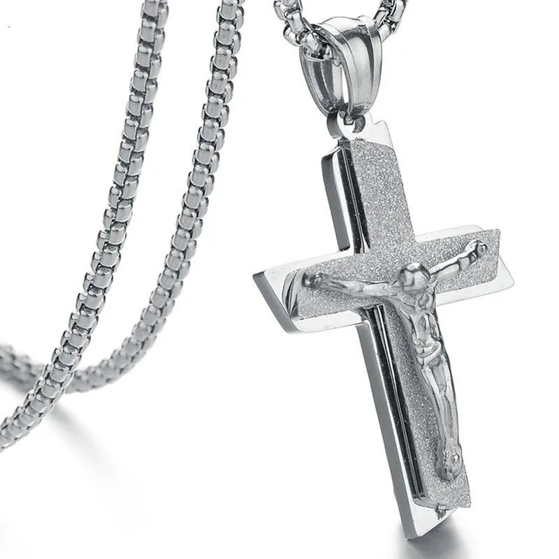 

Double Scrub Christ Jesus Necklace Titanium Steel Cross Pendant jesus jewelry jesus christianity