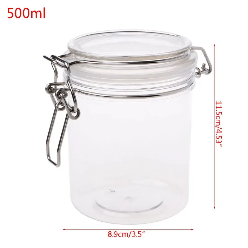 

500ML Plastic Round Clip Top Storage Jar With Airtight Seal Lid Kitchen Food Container Tableware Preserving Cosmetic Cream Organ