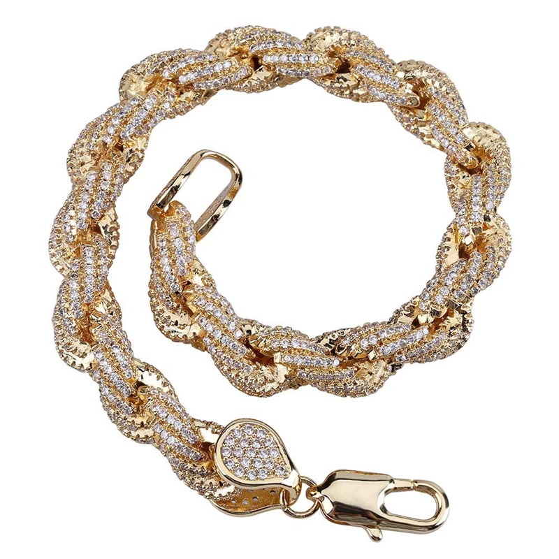 

Hip Hop Bling Iced Out Twist Rope Chain 8MM Micro Pave CZ Stone Bracelet Rapper Round Chokers For Men Women Jewelry Dropshipping