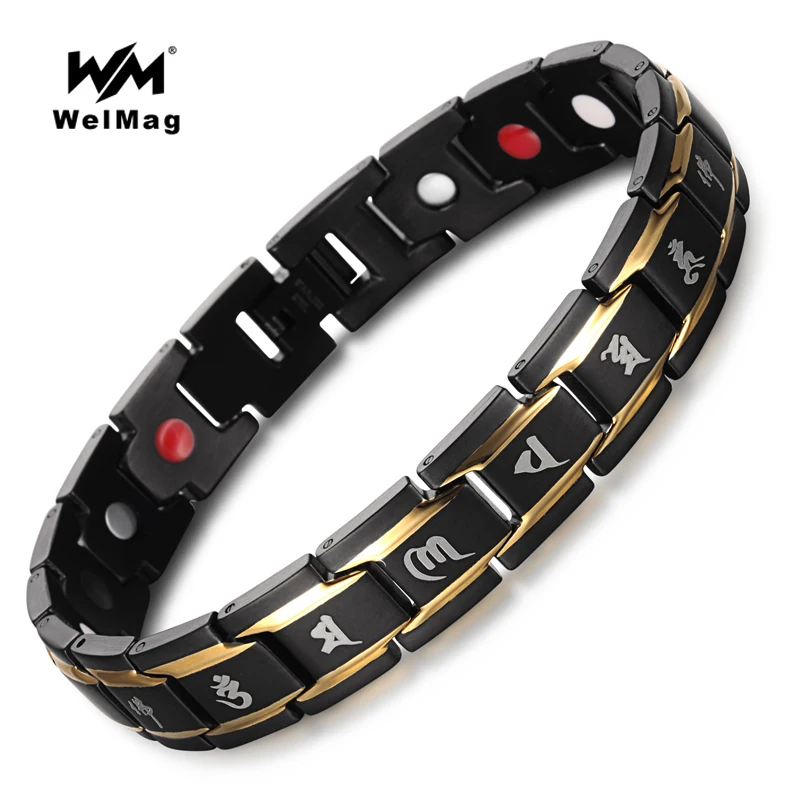 

WelMag Magnetic Bracelets & Bangles Improve Blood circulation Stainless Steel Fashion Jewelry High Power Therapy Black Bracelet