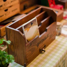 Book Storage Shelf Wooden Drawer Type Storage Cabinet Retro Wood Racks Finishing Home Decoration Storage Box Wooden Holder