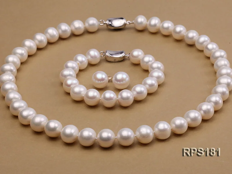 

Unique Pearls jewellery Stone Real Pearl Jewellery Set Top Quality 11mm White Round Freshwater Pearl Necklace Bracelet Earring