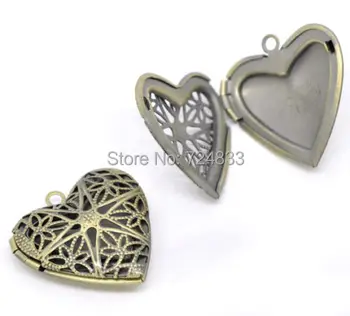 

27mm Filigree Heart Essential Oil Aromatherapy Diffuser Photo Locket Pendant Antique Bronze tone Brushed Brass Findings