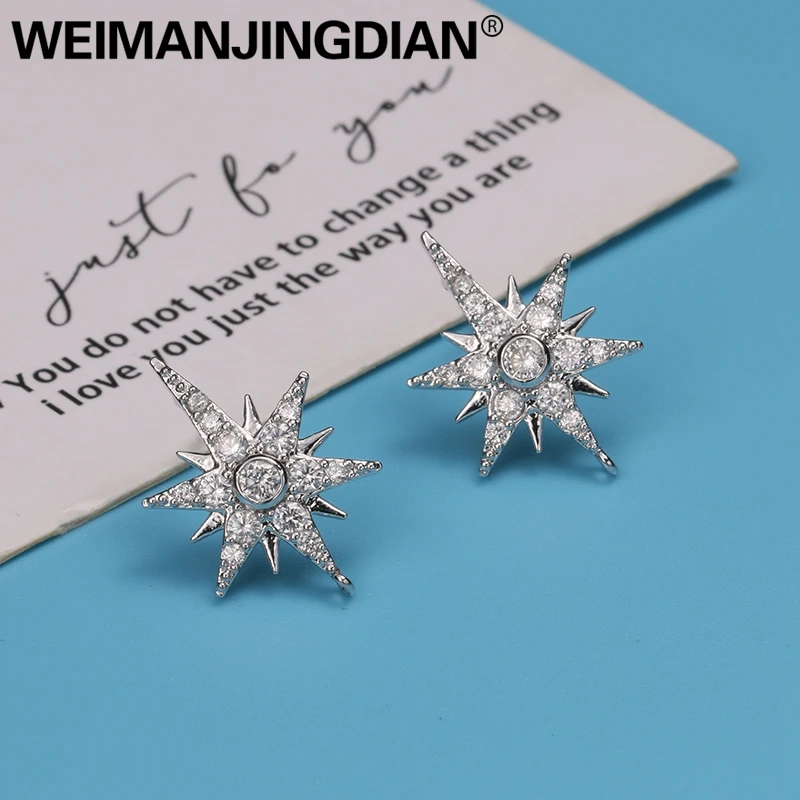 WEIMANJINGDIAN марки Cubic Zirconia фианит, циркон, кристалл Starburst, серьги со шпилькой, для Для женщин в серебристом цвете Цвета