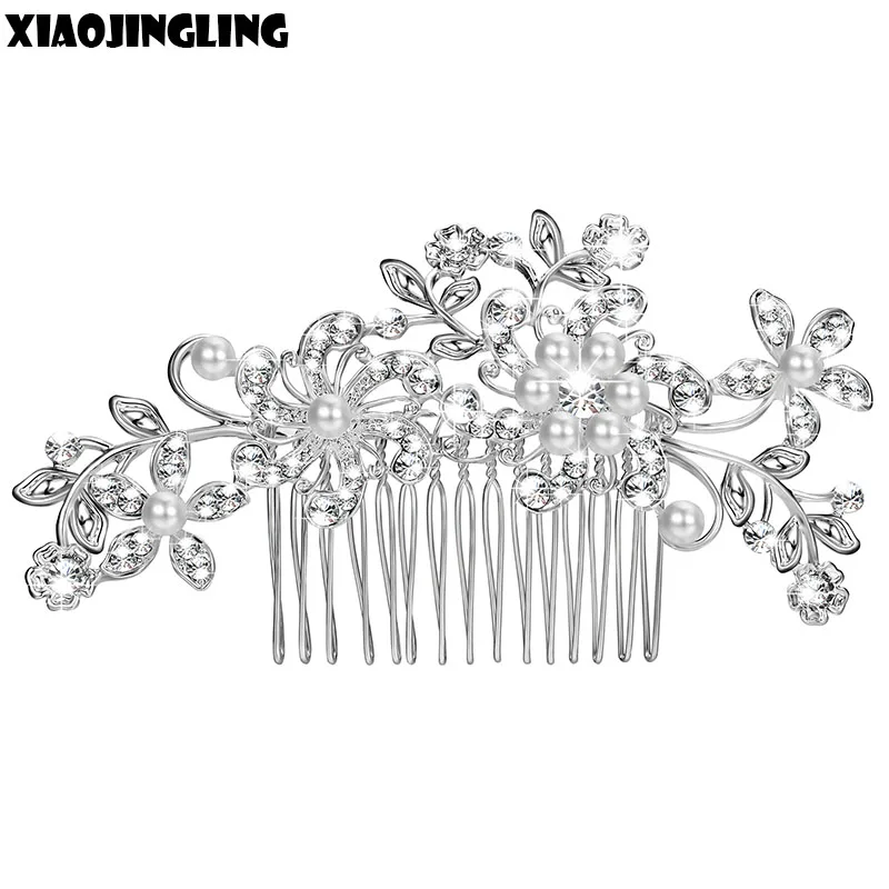 

XIAOJINGLING New 20 Styles Silver Crystal Pearl Flower Hair Combs Women Hair Jewelry Handmade Bride Headdress Hair Accessories