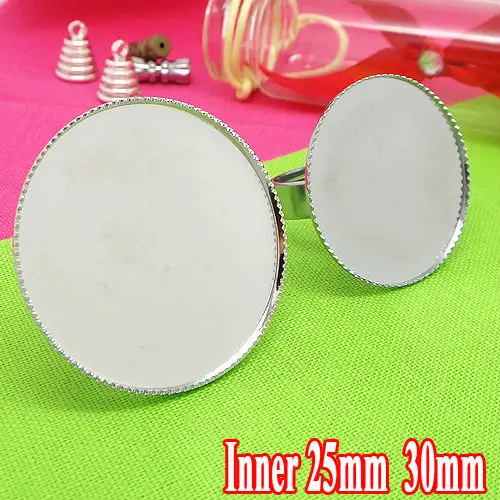 

10pcs Wholesale Rhodium SIlver Adjustable Ring Blank Base with inner 25-30mm Teeth edge Cameo Settings Cabochons Tray