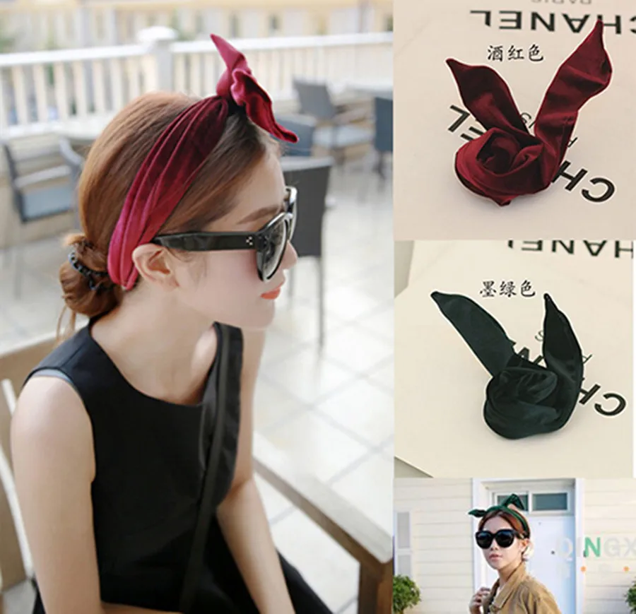 

Cute Velvet Bunny Wire Wrap Headband Hair Band Women Girls Hair Accessories Turban Bandage On Head Bandana