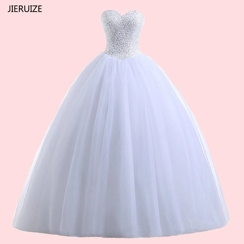 

JIERUIZE White Beaded Ball Gown Cheap Wedding Dresses 2018 Lace Up Back Wedding Gowns Bridal Dress robe de mariee trouwjurk