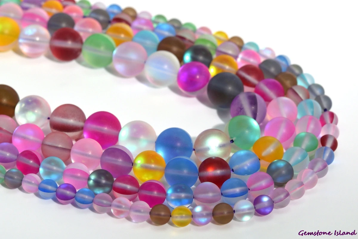 GemIsland Matte Rainbow Mystic Aura Quartzs Loose Beads Round Shape Size Options 6/8/10/12 mm for Jewelry Making | Украшения и