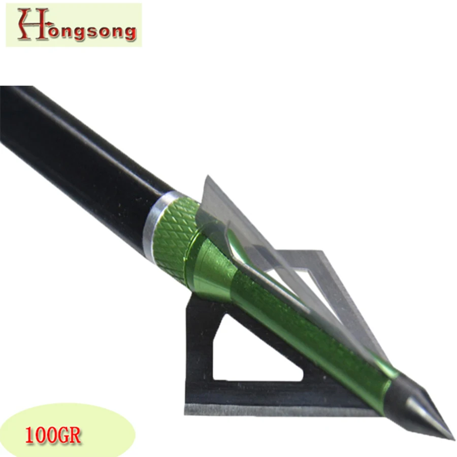 12pcs 100grain Bow and Crossbow arrow broadhead, Green Hunting