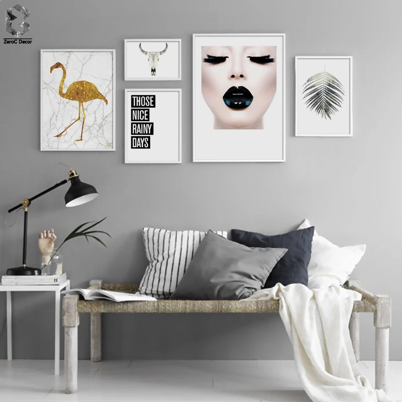 

Nordic Canvas Painting Flamingo Fashion Girl Scandinavian Quotes Leaves Wall Art Picture Poster Print Living Room Home Decor