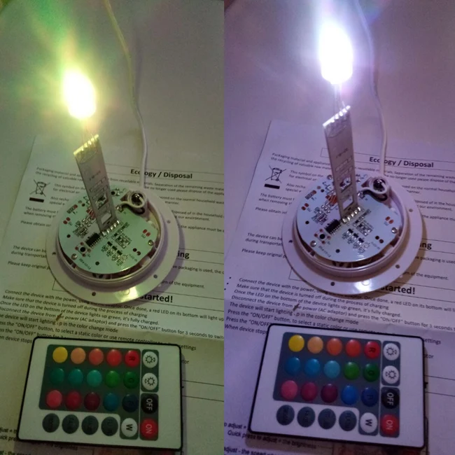 

D90mm 1LED 0.6W Strip Light Direct charge 24 key IR Remote Control RGB 16 Color Changing LED light source free shipping 10pc/lot