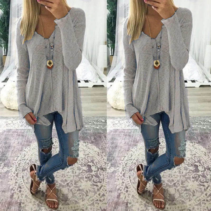 

Women Long Sleeve Casual Solid V-Neck Pullovers Irregular Hem Tops Spring Autumn Elegant Shirts Sweater Plus Size 5XL 6Q1381
