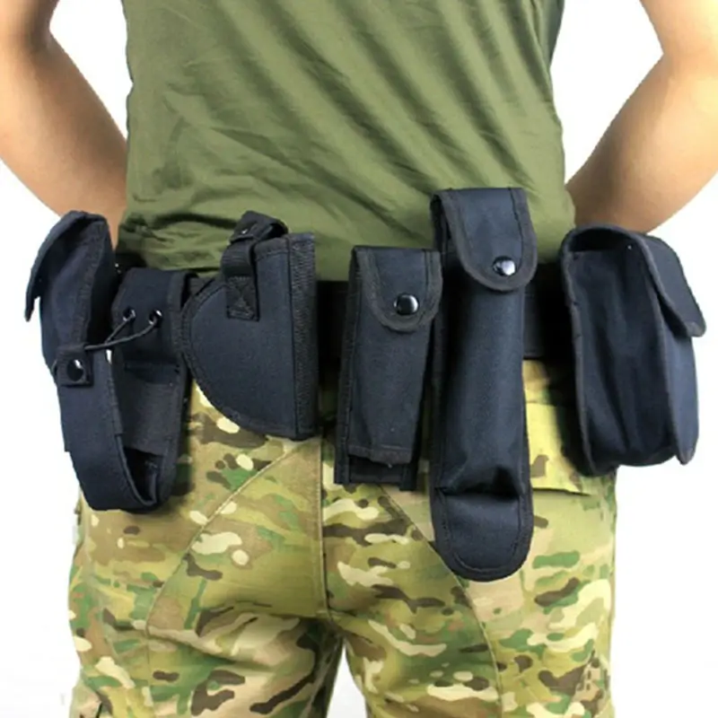 Tactical Police Security Guard Duty Belt Nylon Utility Kit Pouch System Black 