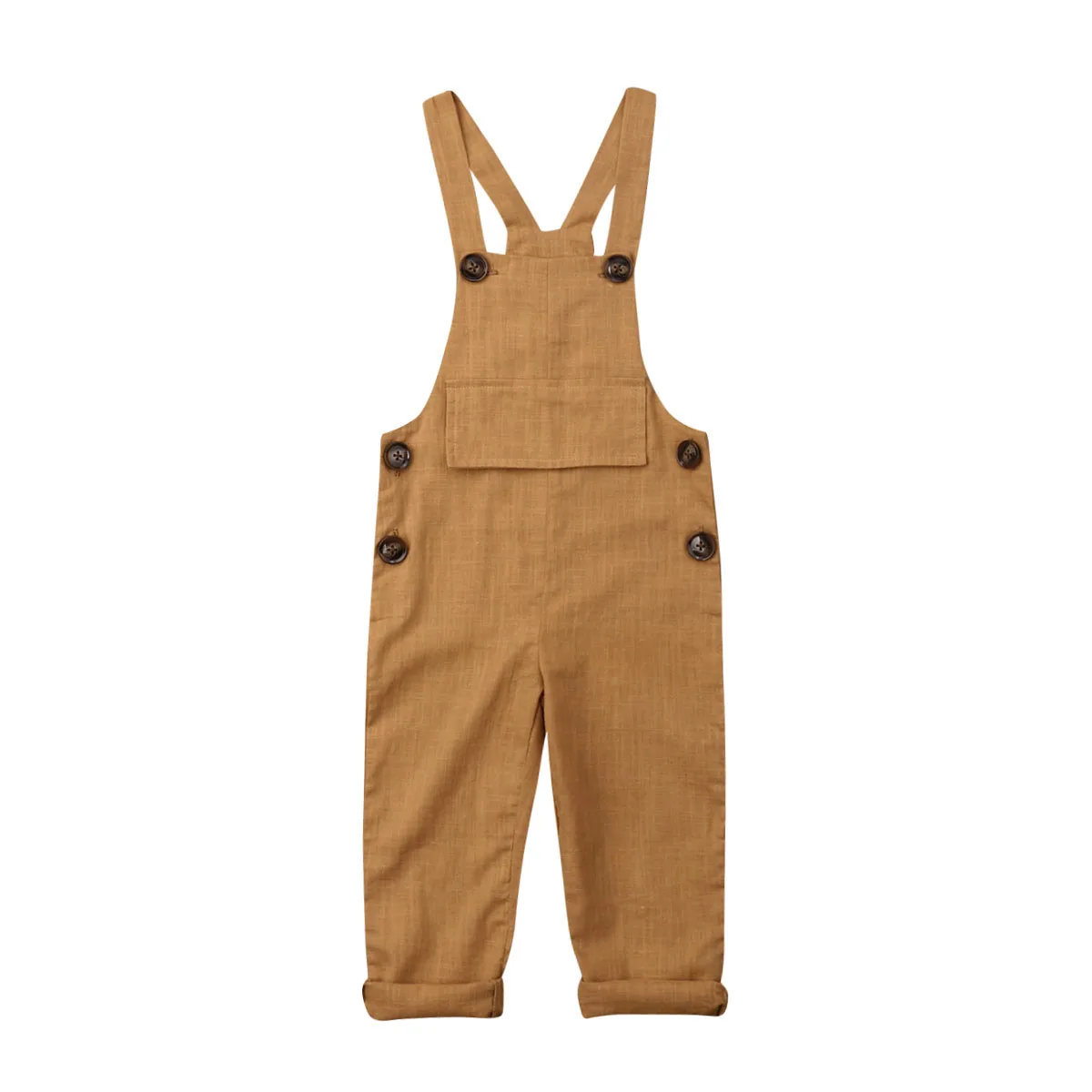

2019 New Toddler Kids Baby Boy Girl Cotton Linen Suspender Pants Button Solid Color Jumpsuit Romper Outfits Clothes 0-3Y