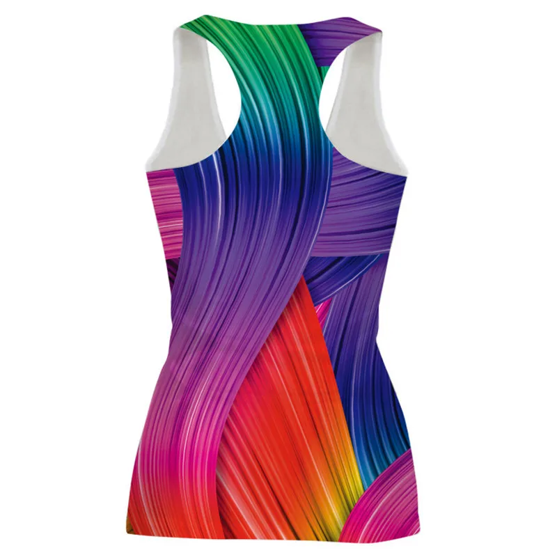 

Rainbow Printed Sleeveless Shirt Fitness Workout T-shirt Female Running Vest Tanks Top For Gym Top Sports Women