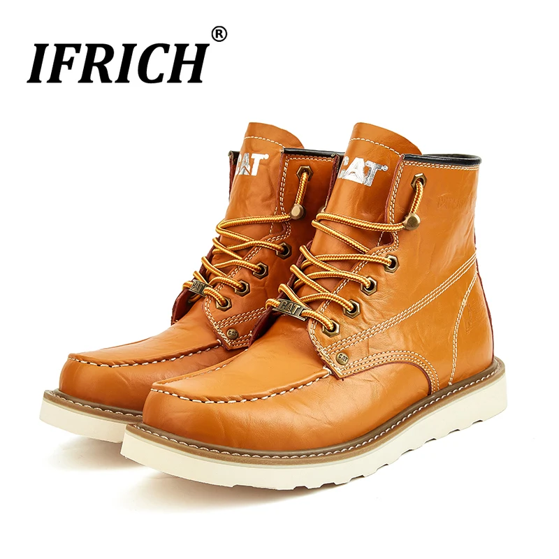 

2019 Hot Sale Working Shoes For Men Luxury Brand Youth Boots Mid-Calf Brown Black Mens Leather Boots Fashion Rubber Boots