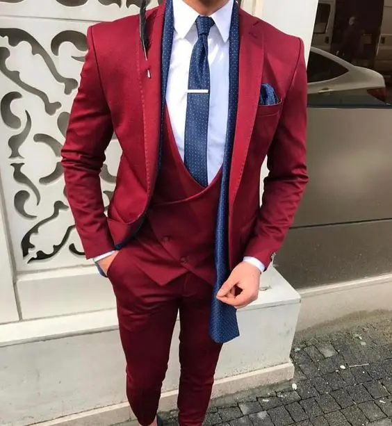 Burgundy Men Suit Groom Wedding 