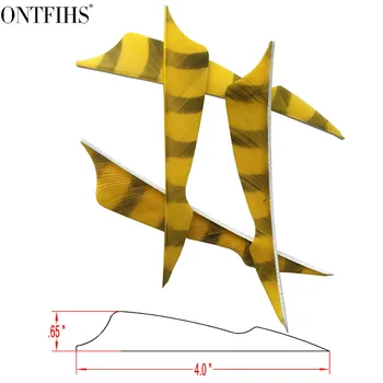 

ONTFIHS RW - 4" Yellow Striped Double Side Archery Fletches Sting Arrow Feather Fletching - 100 pcs