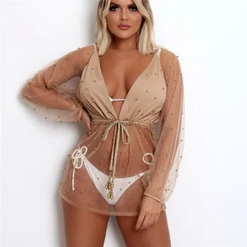 

2019 Summer Perspective Women Bikini Swimwear Cover Up Beach Dress Bathing Swimsuit Kimono Cardigan Tops Beachwear Female