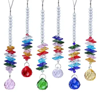 

H&D Set of 6 Chandelier Crystal Ball Prisms Chakra Suncatcher Hanging Rainbow Collection Pendant Fengshui Rearview Mirror Charm