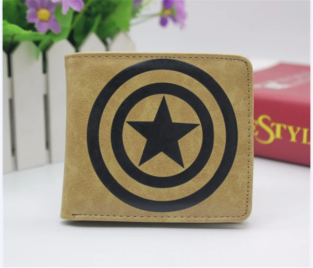 

Marvel Super hero Captain America Logo Wallet Double fold wallet boys girls Credit Card purse New PU Short Wallet