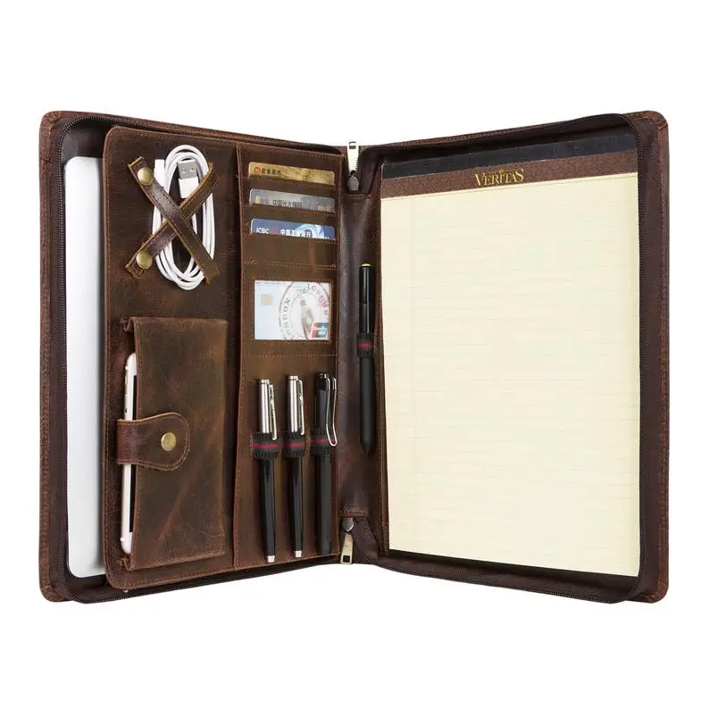 

Handmade Vintage Leather Padfolio Portfolio iPad Case Tablet Holder Zippered Business Organizer Notepad Holder Folder