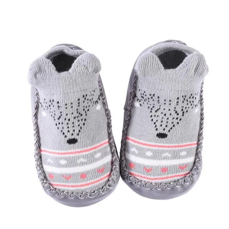 Вязаные домашние нескользящие носки-тапочки из искусственной кожи с ушками для малышей
